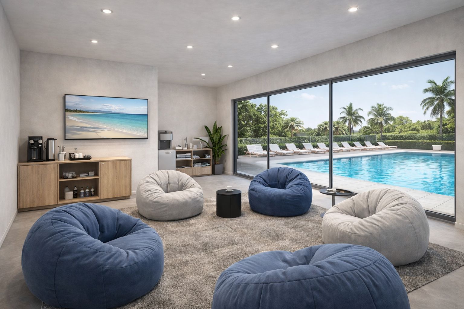 Lounge com vista para piscina